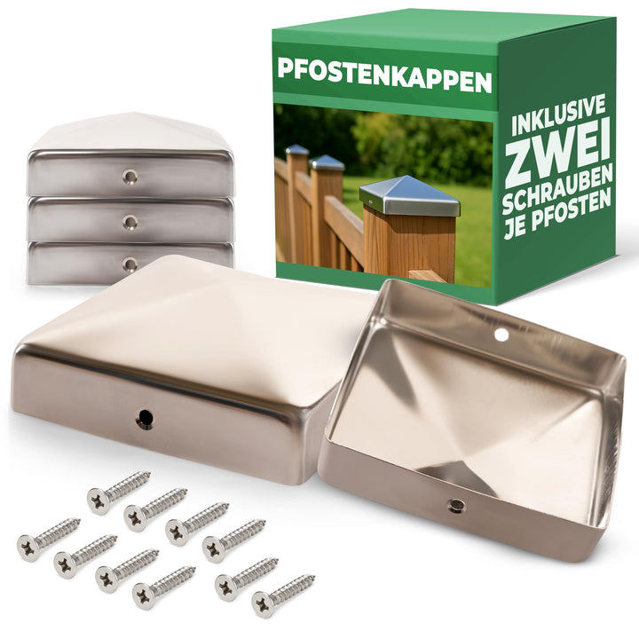 Novatool 5 Stück Edelstahl Pfostenkappen 71x71mm mit Schrauben, Pfostenabdeckung Pfostenkappe 7,1cm