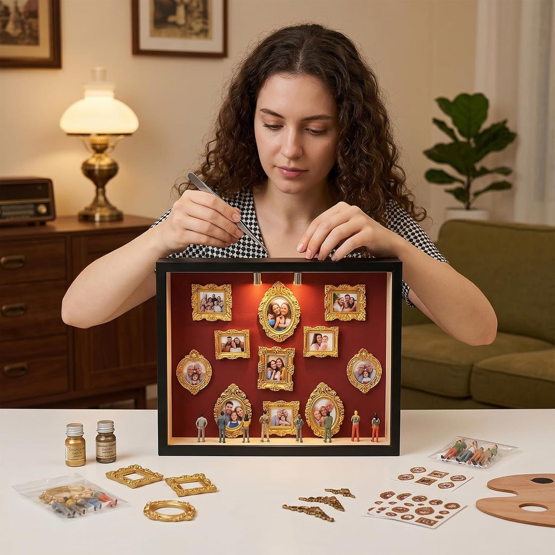 DIY Mini Museum Silhouette Box, Mini Figuren Menschen Museum, Foto Erinnerungsanzeige Set mit 11 Min