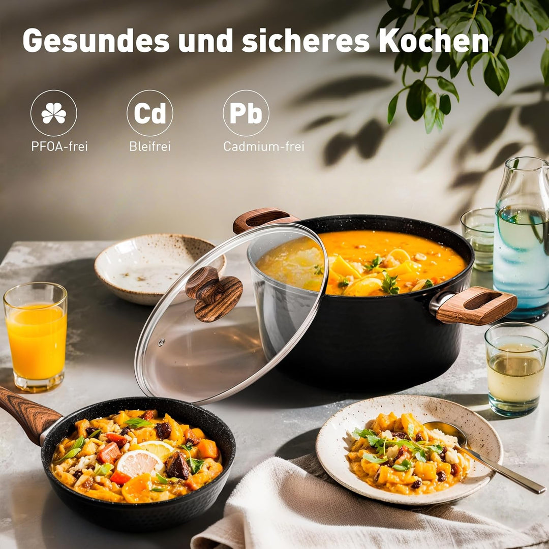 Kitchen Academy Topfset Antihaft Granit Beschichteter, Topf Induktion Schwarz Töpfe Set Pfannenset 1