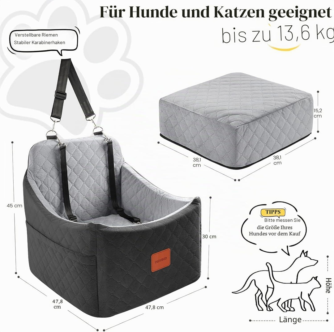 Hunde Autositz für Kleine/Mittlere Hunde, Memory-Schaum Erhöhter Hundesitz Auto, Abnehmbar & Waschba