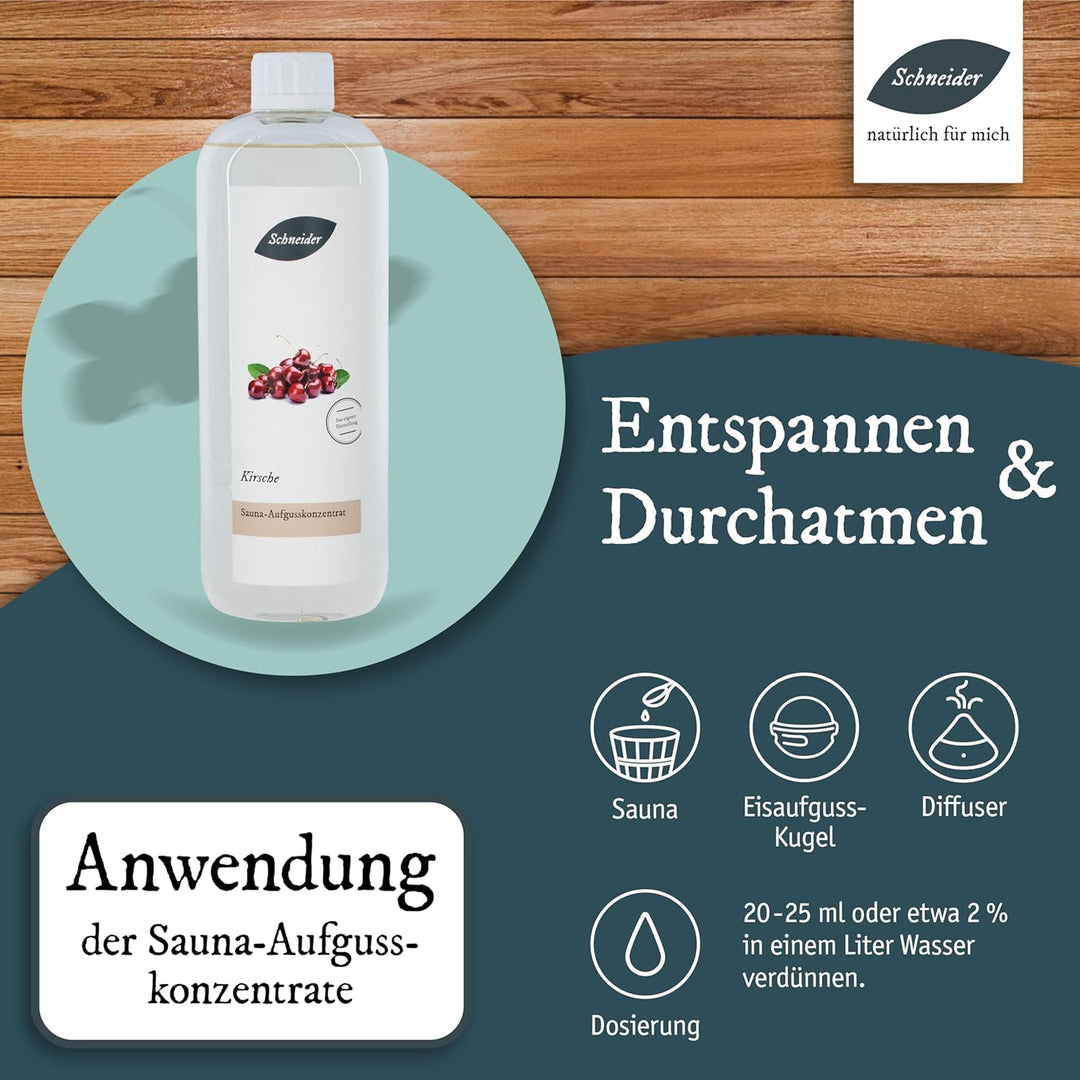 Saunabedarf Schneider - Aufgusskonzentrat Kirsche - saftig-süsser Saunaaufguss - 1000ml, Kirsche, 10