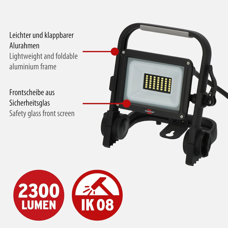 Brennenstuhl LED Baustrahler JARO 3060 M (20W, 2300lm, 6500K, IP65, 2m Kabel, LED Arbeitsstrahler mi