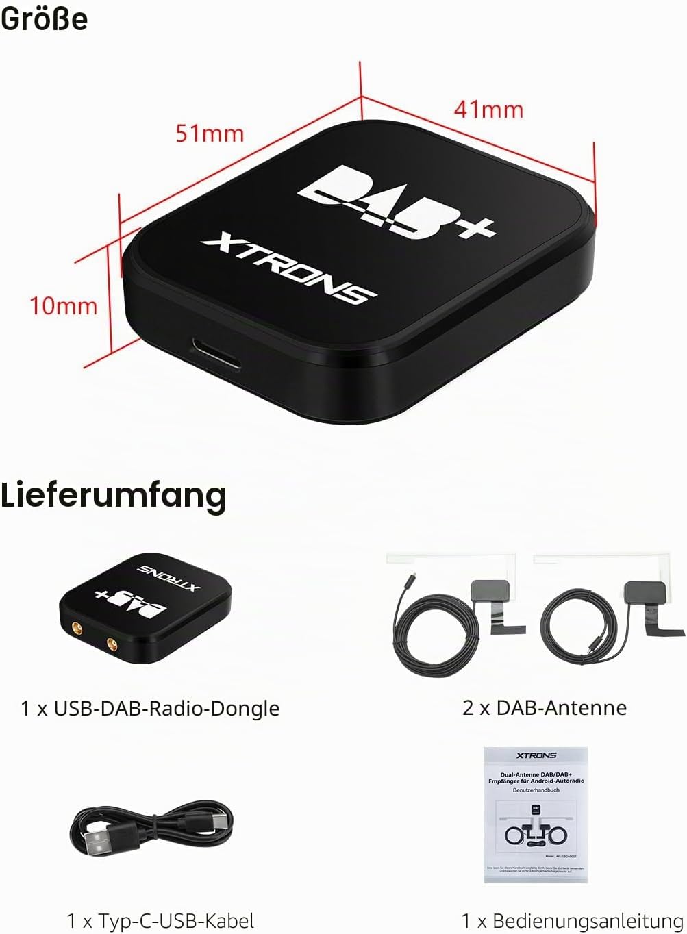 XTRONS USB DAB+ Digital Radio Tuner Dongel mit Dual-Antenne Dual Chip HiFi Radio Driversified Progra