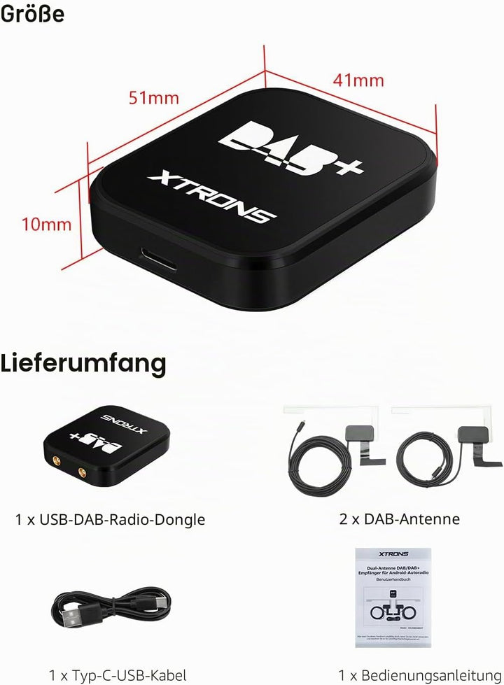 XTRONS USB DAB+ Digital Radio Tuner Dongel mit Dual-Antenne Dual Chip HiFi Radio Driversified Progra