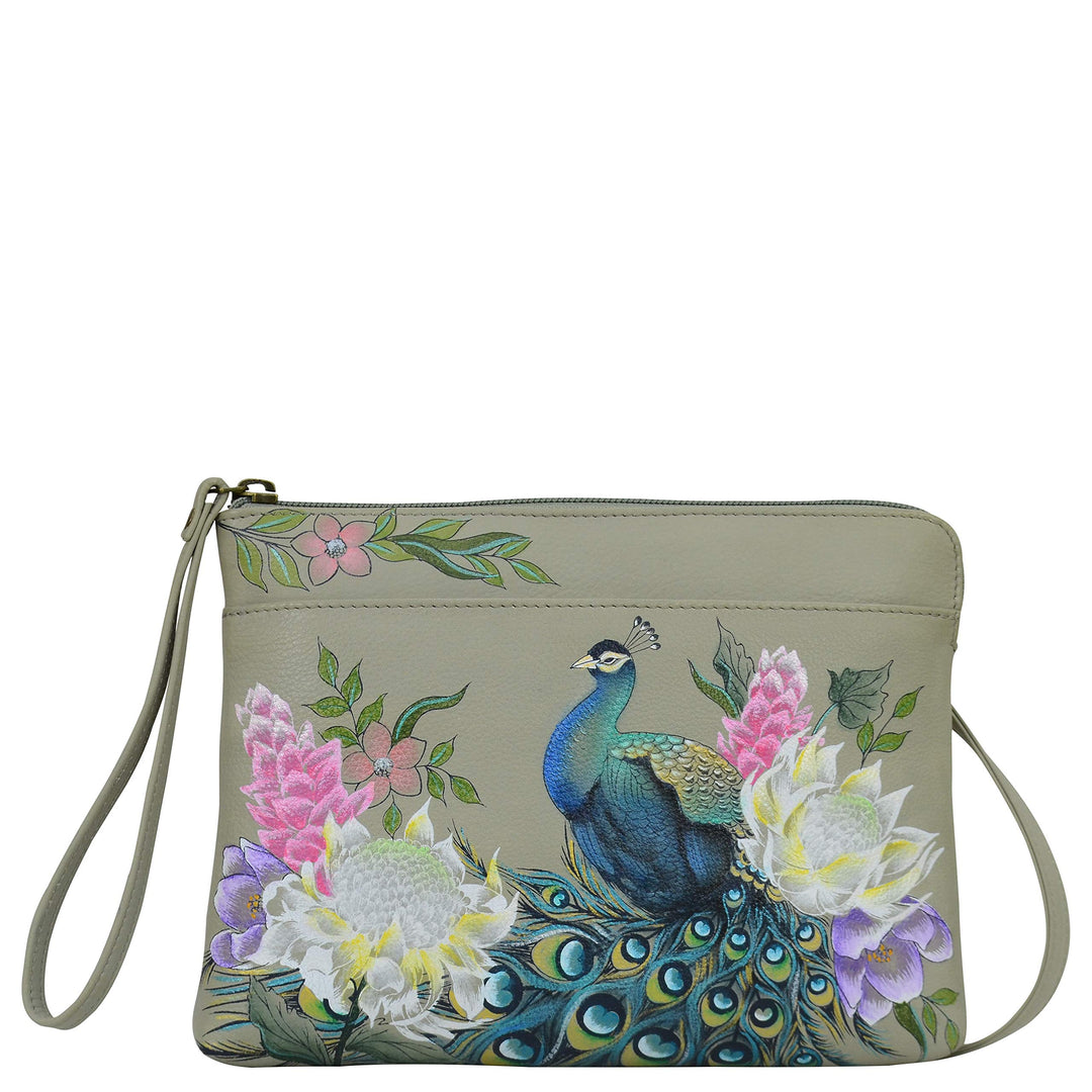 Anuschka Handbemalte 3-in-1 Clutch aus echtem Leder Regal Peacock, Regal Peacock