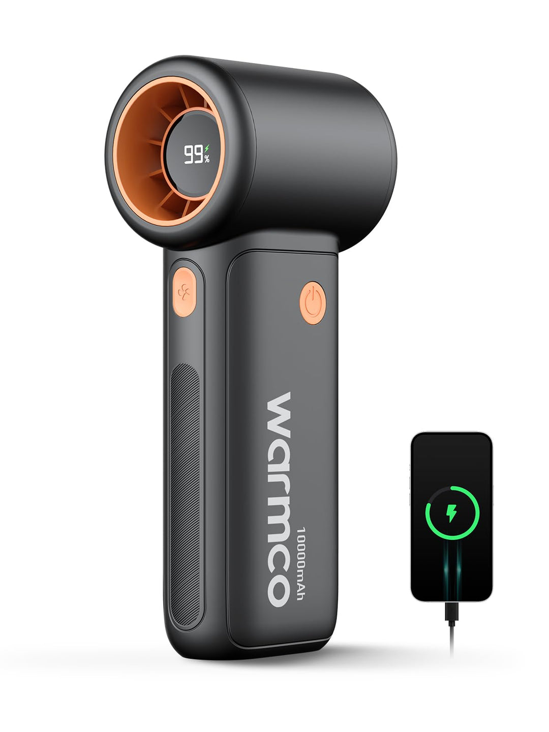 Warmco 10000mAh Turbo Tragbarer Handventilator, [36H Lange Laufzeit] USB Wiederaufladbarer Persönlic