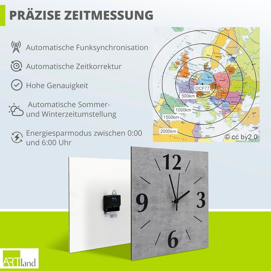 ARTLAND Wanduhr ohne Tickgeräusche Leinwand Funkuhr 30x30 cm Quadratisch Lautlos Kaffee Coffee Cafe