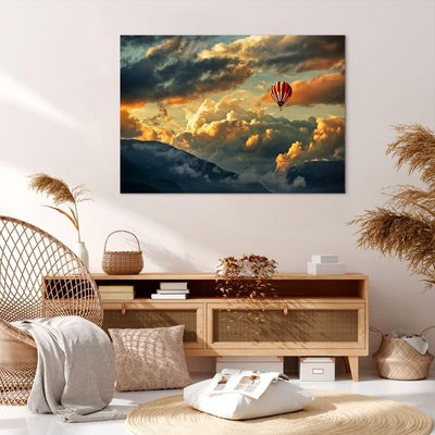 Bilder auf Leinwand 100x70cm Leinwandbild mit Rahmen Wolken Ballon Flug Gross Wanddeko Bild Schlafzi