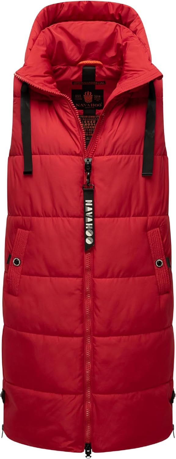 Navahoo Damen ärmellose lange Outdoorweste warme Winterjacke Schnuffelchen XS-3XL XS Salsa Red, XS S