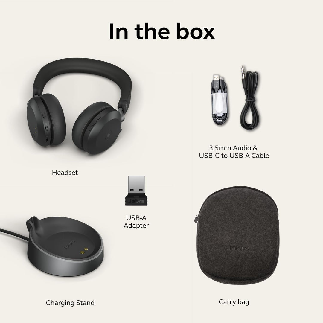 Jabra Evolve2 75 PC Wireless Headset mit 8-Mikrofon MS Teams Compatible Headset + Ladeständer (USB-A