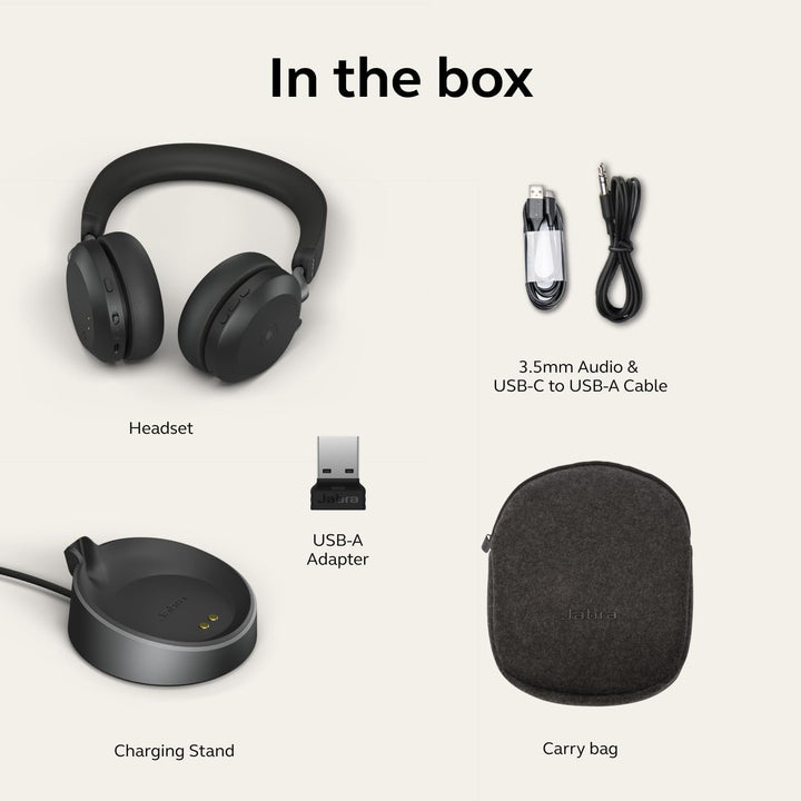 Jabra Evolve2 75 PC Wireless Headset mit 8-Mikrofon MS Teams Compatible Headset + Ladeständer (USB-A