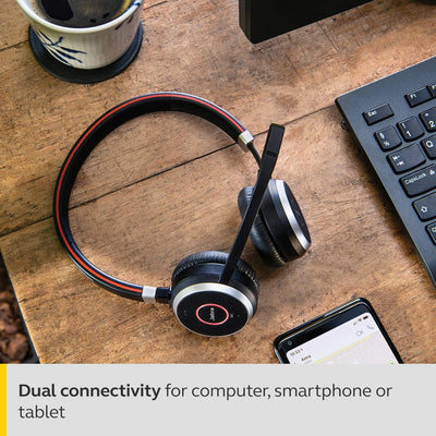 Jabra Evolve 65 Wireless Stereo On-Ear Headset – Unified Communications Optimised Headphones with Lo