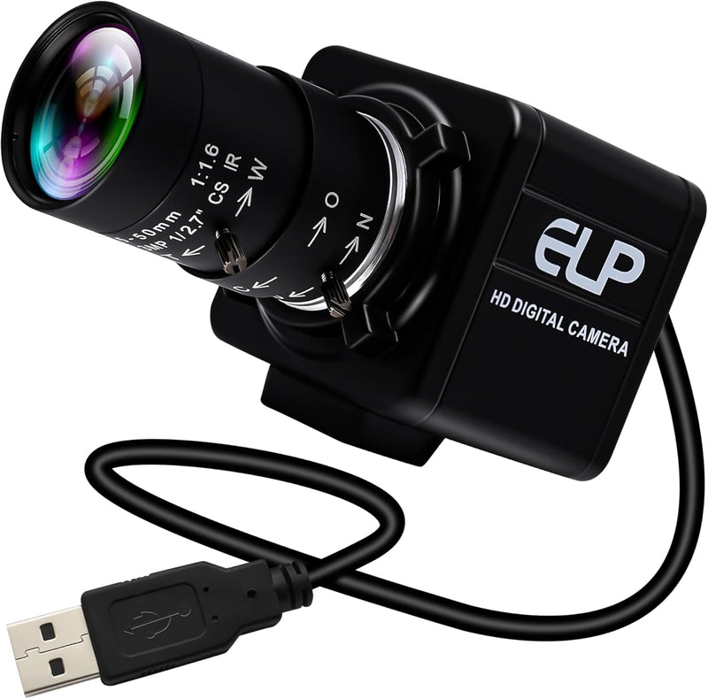 ELP 8 Megapixel Webcam mit HD 5-50mm Variofokus Objektiv,HD Streaming Kamera USB kompatibel mit Wind