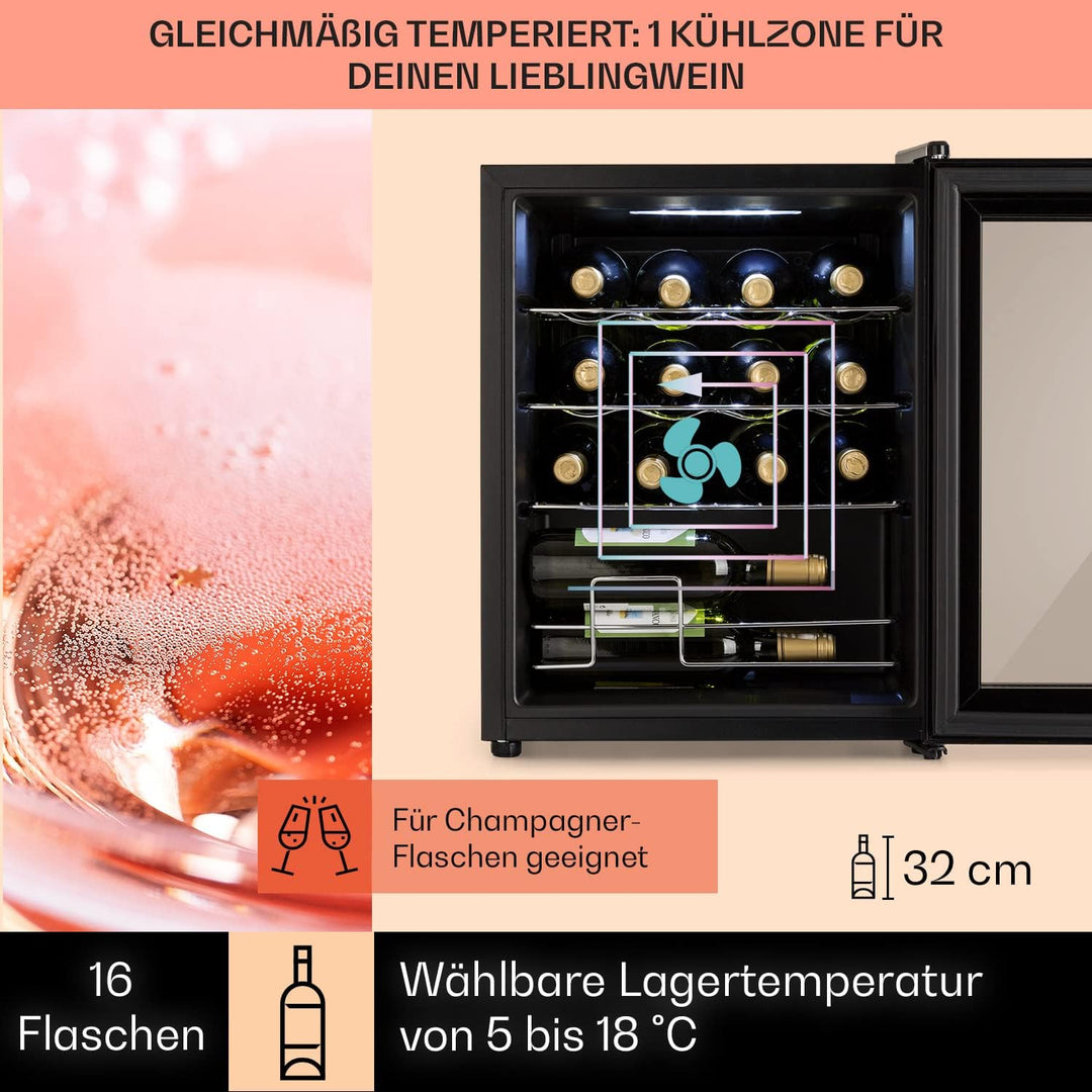 Klarstein Weinkühlschrank, 1 Zonen Getränkekühlschrank Klein, Kleiner Weinschrank 42L, Wein-Kühlschr