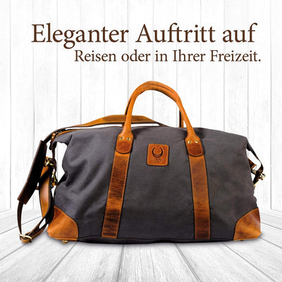 Corno d´Oro Premium Canvas Weekender Herren Gross 50L / Handgefertigte Leichte Reisetasche Damen Led
