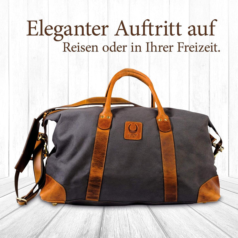 Corno d´Oro Premium Canvas Weekender Herren Gross 50L / Handgefertigte Leichte Reisetasche Damen Led