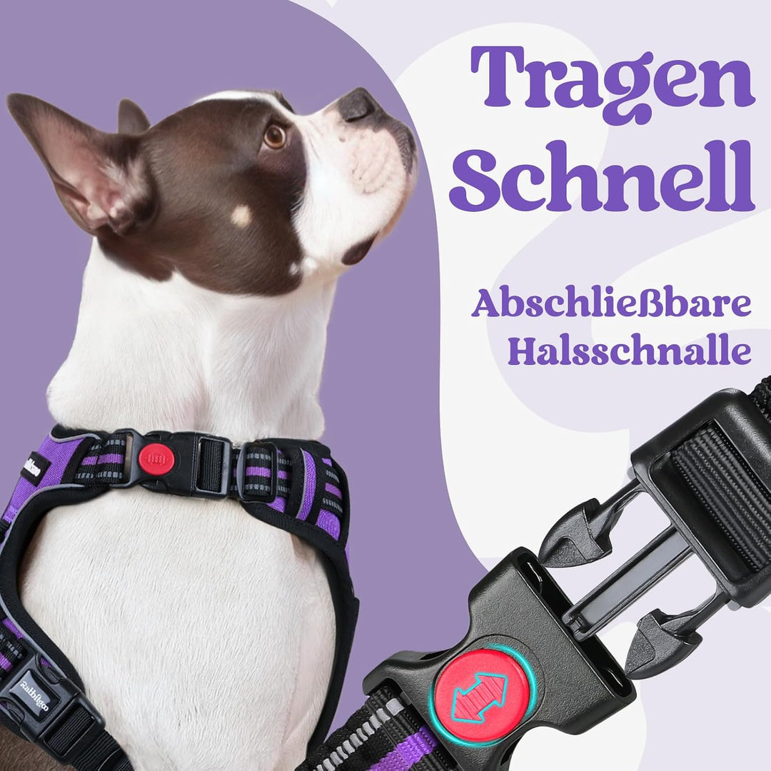 rabbitgoo Hundegeschirr Grosse Hunde Leichtes Anlegen, XL, Lila | Anti Zug, Ohne Kopfdurchzug, Halsv