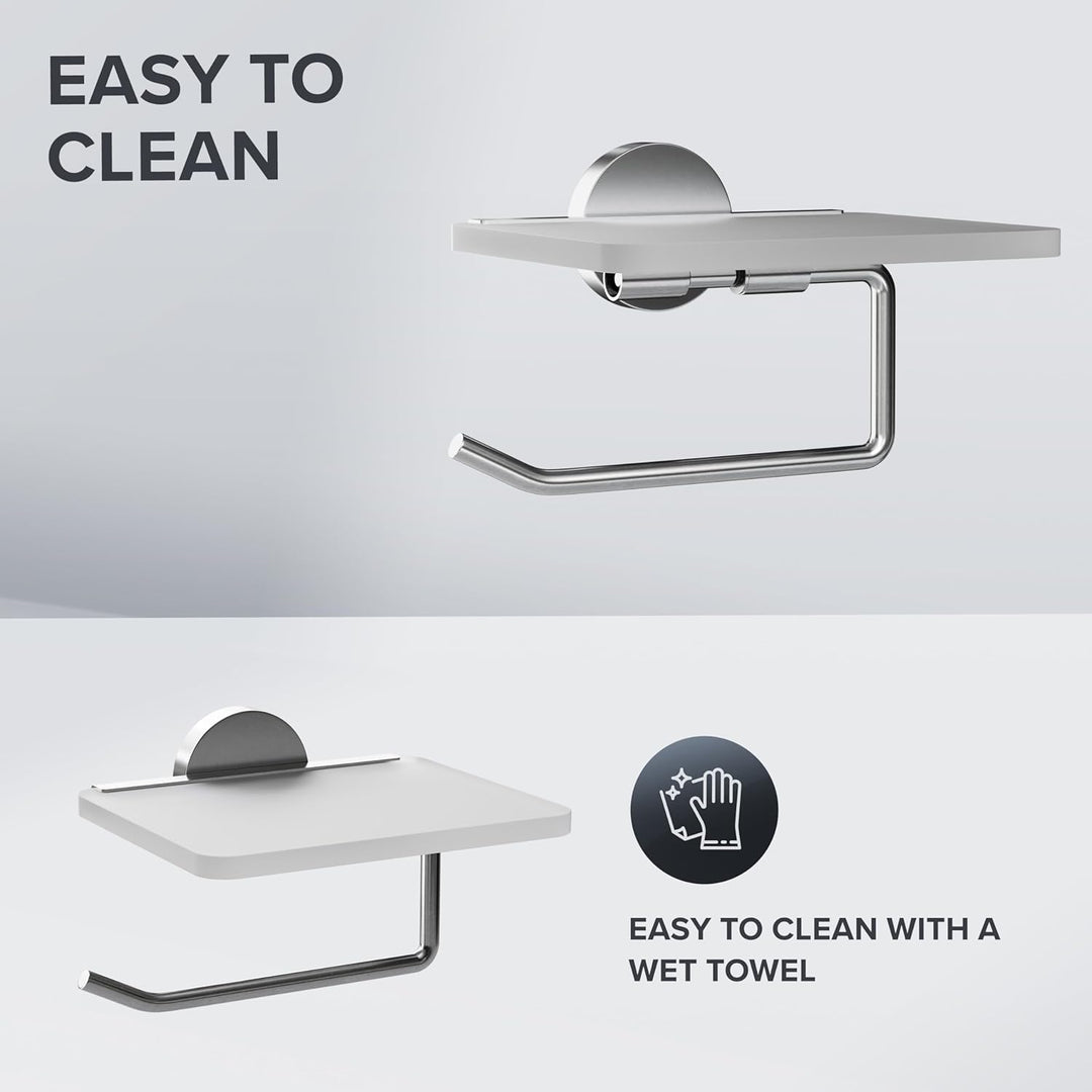ovimar Toilettenpapierhalter Helnaes Papierrollenhalter mit Glasablage Silber | Klopapierhalter zum