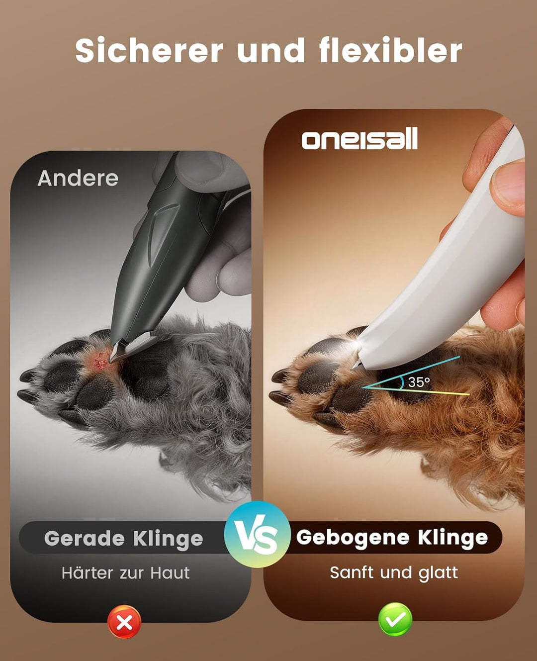 oneisall Pfotentrimmer für Hunde Extra Leise mit LED-Licht,Schermaschine Katze Hundepfoten Trimmer d