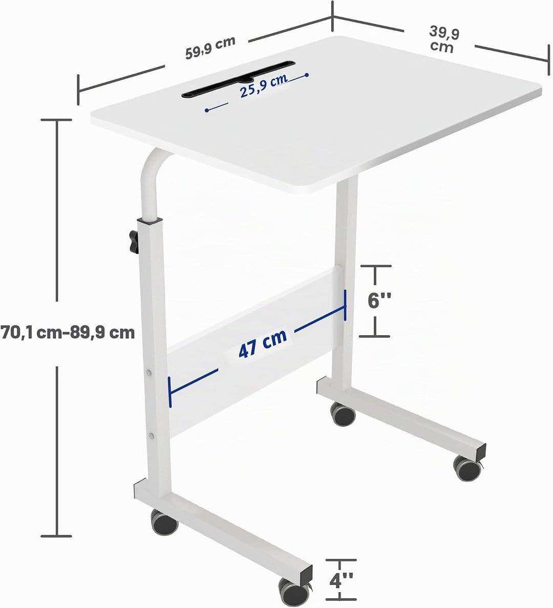 soges Computertisch Laptoptisch höhenverstellbar PC-Tisch mit Rollen, Oberfläche mit Einschnitt als