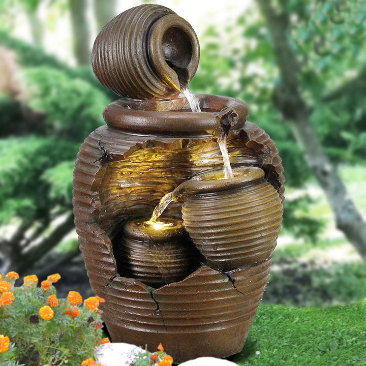 Gartenbrunnen Brunnen Zierbrunnen Zimmerbrunnen Brunnen mit LED-Licht 230V Wasserfall Wasserspiel fü