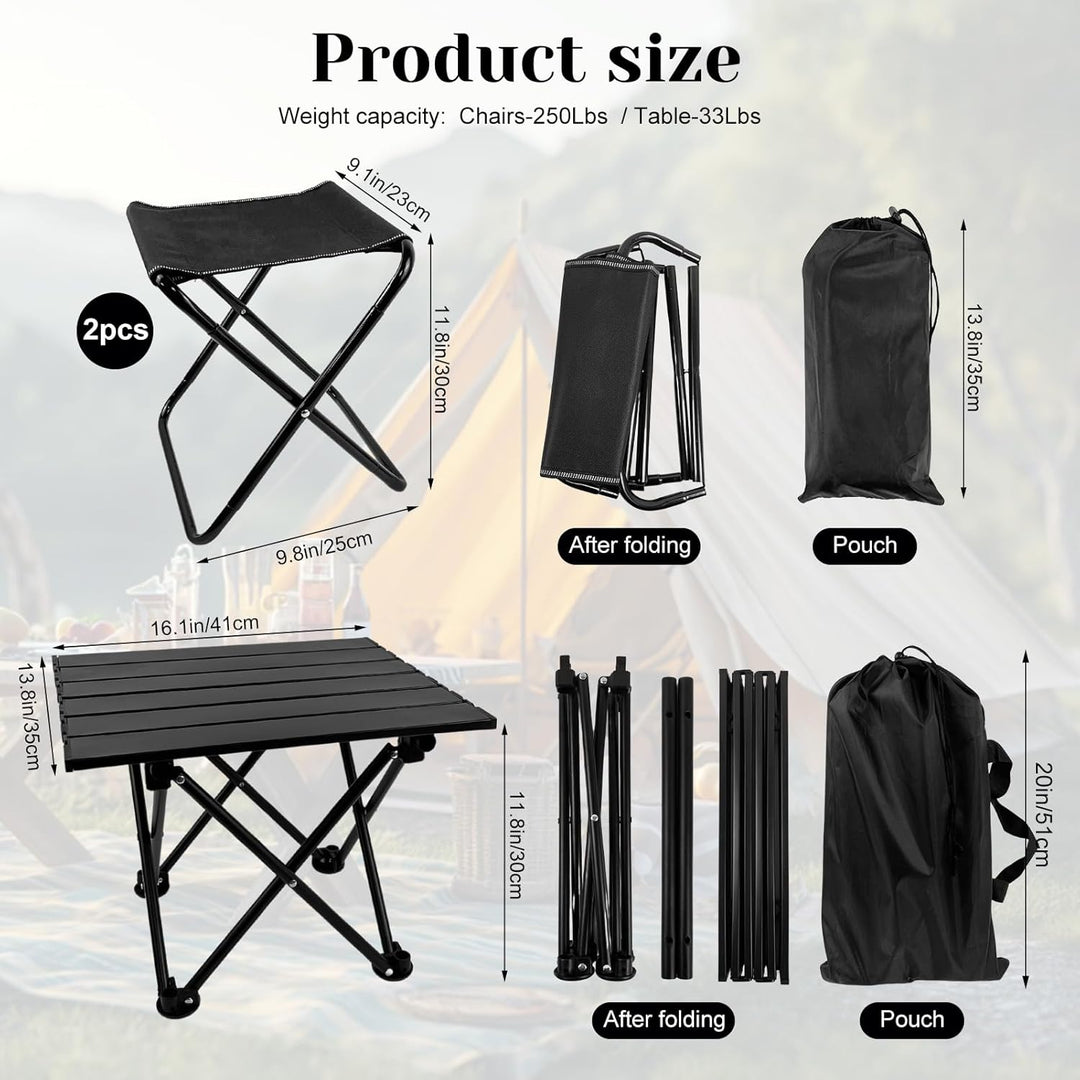 Klappbarer Campingtisch mit Stühlen Leichter Picknicktisch und 2 Stühle für Strand Wandern Reisen An