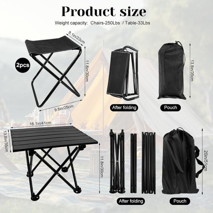 Klappbarer Campingtisch mit Stühlen Leichter Picknicktisch und 2 Stühle für Strand Wandern Reisen An
