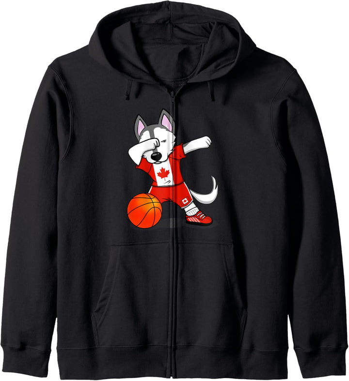 Dabbing Husky Hund Kanada Basketball Mannschaft Flagge Sport Kapuzenjacke