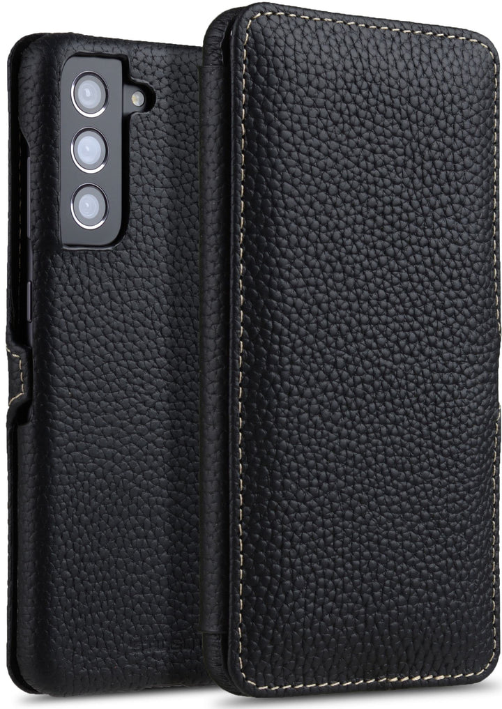 STILGUT Book Case kompatibel mit Samsung Galaxy S21 FE 5G Hülle aus Leder mit Clip-Verschluss, Leder