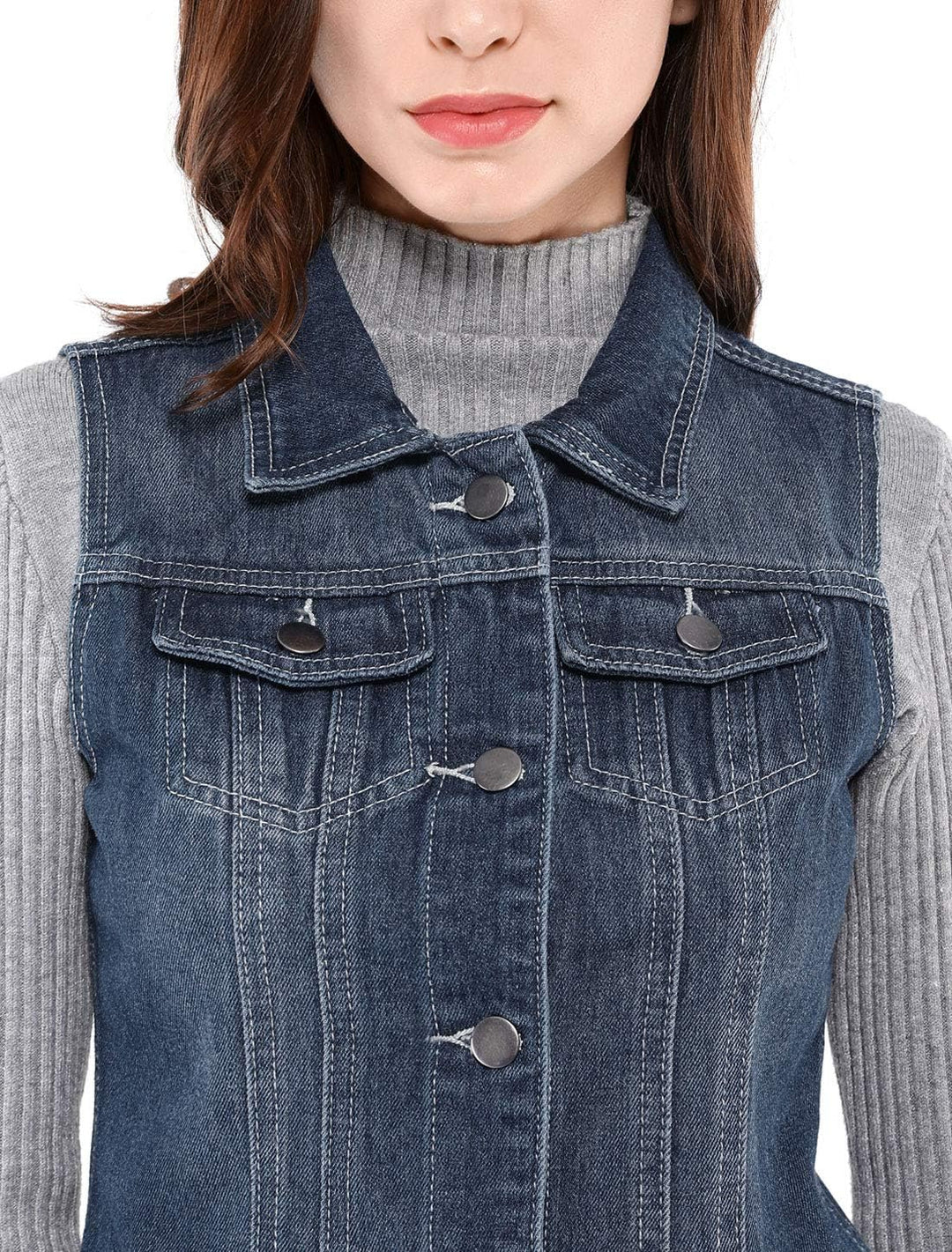 Allegra K Damen Jeansweste Ärmellos Knopfleiste Denim Rever Jacke Westen mit Taschen 3XL Blau, 3XL B