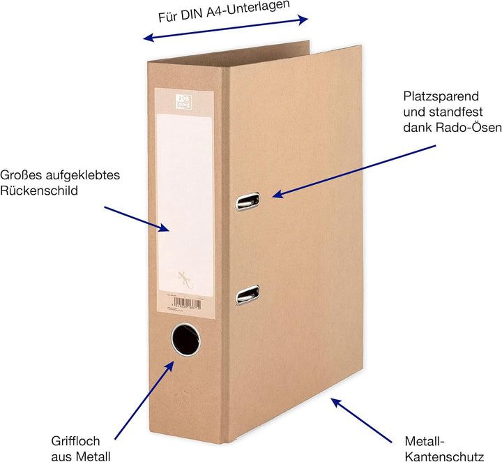 Oxford Ordner A4, 8 cm breit, gut für die Umwelt, in beige, 3 Stück Single, Single