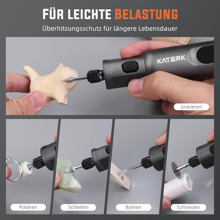 Katerk Mini Akku Multifunktionswerkzeug,5 Gang Rotationswerkzeug Set,5000-20000 U/min & 70 Zubehörte