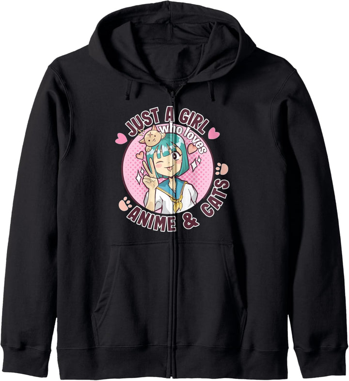 Nur ein Mädchen, das Anime und Katzen Cute Kawaii Shirt Kapuzenjacke