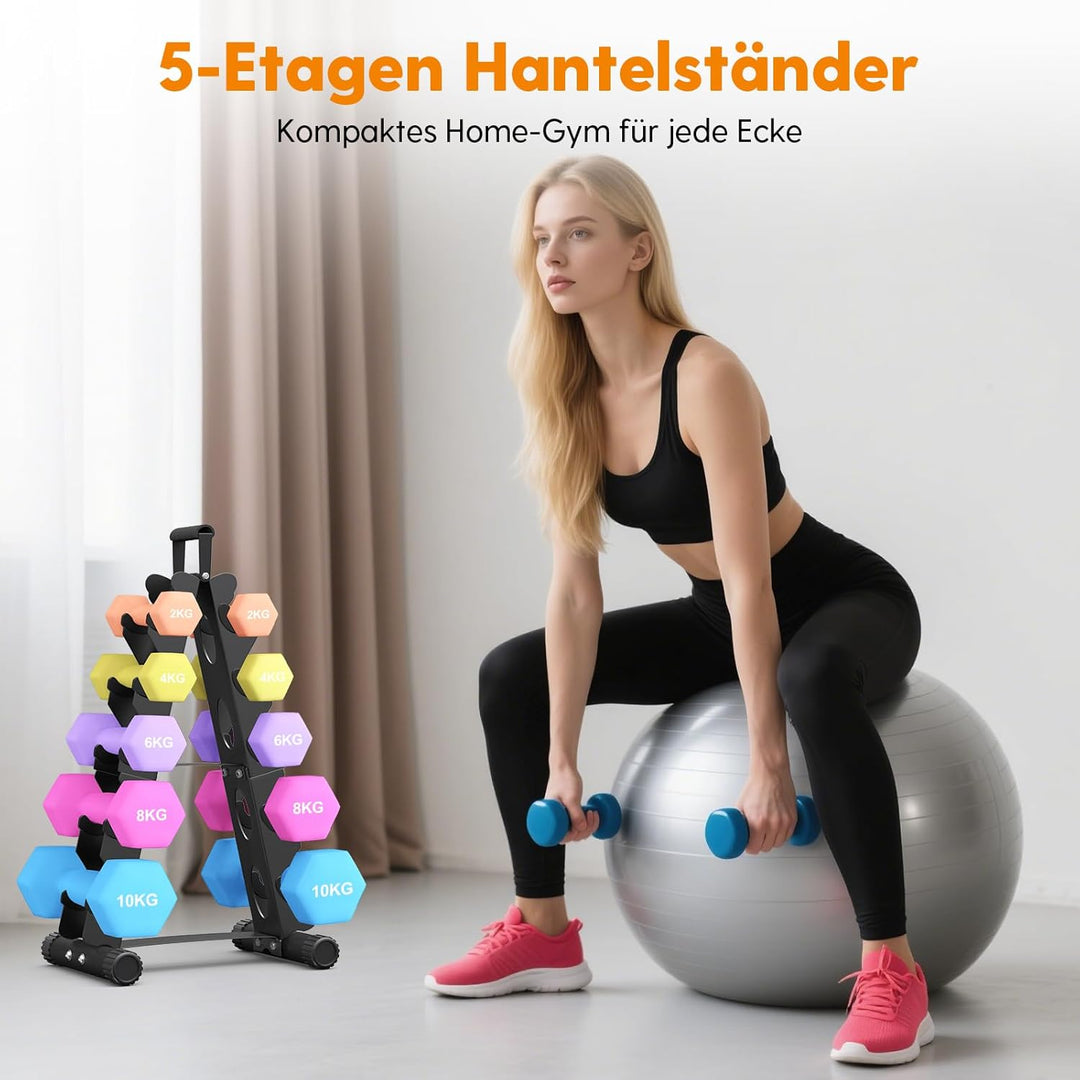 5-Etagen Hantelständer aus Metall, A-Rahmen Design mit Griff, Platzsparendes Fitness-Rack für Home-G