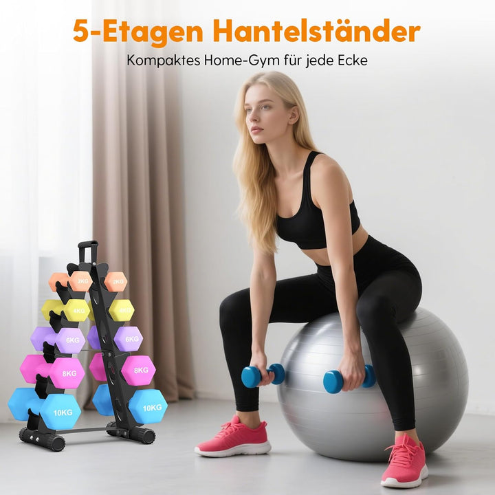 5-Etagen Hantelständer aus Metall, A-Rahmen Design mit Griff, Platzsparendes Fitness-Rack für Home-G