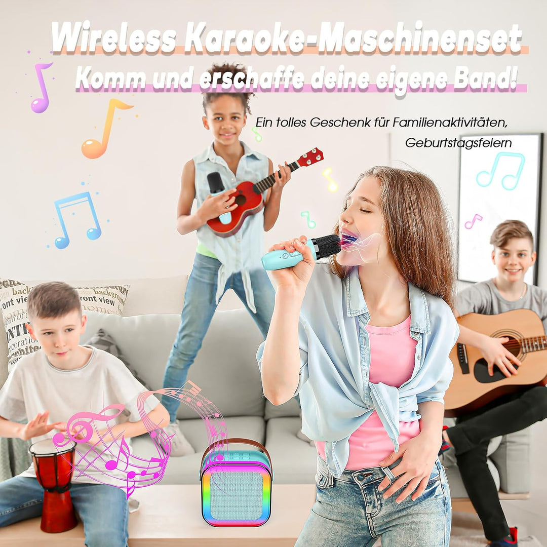 Karaoke Maschine mit 2 Karaoke Mikrofon Bluetooth, Geschenk Spielzeug Junge 3-12 Jahre, Tragbarer Mi