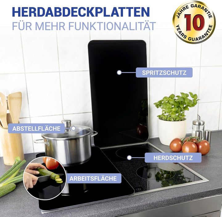 WENKO Herdabdeckplatte Universal Schwarz, 2er Set Herdabdeckung für alle Herdarten aus gehärtetem Gl