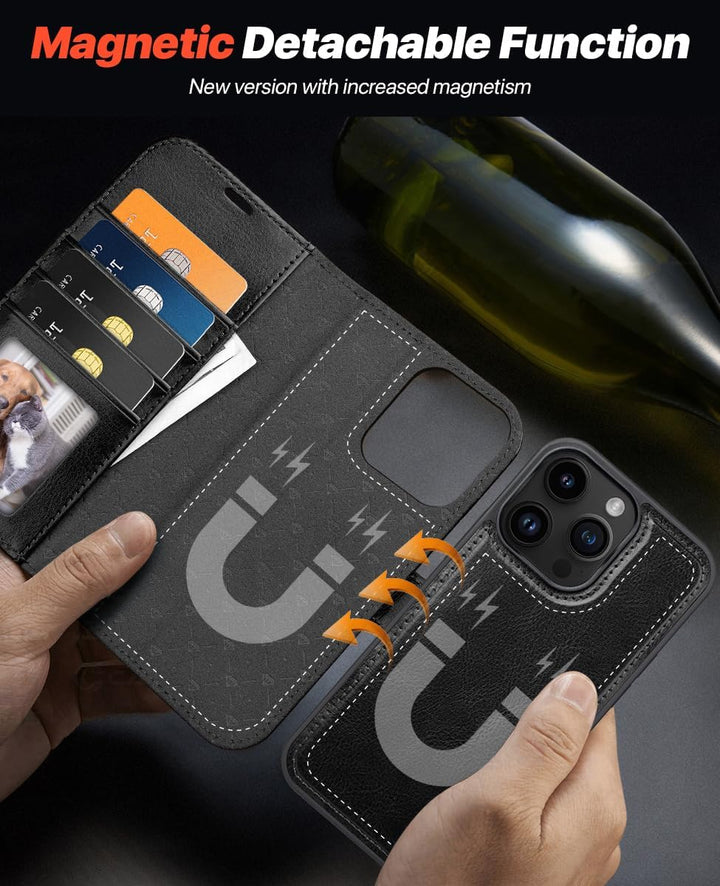 OCASE iPhone 12 Pro Max Hülle(2in1) Leder Stossfestes Case, Abnehmbare magnetische Hülle, MitHandsch