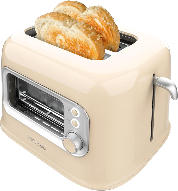 Cecotec Vertikaler Toaster RetroVision Beige, 700W Leistung, 2 Extra-breite Schlitze, Einzigartiges