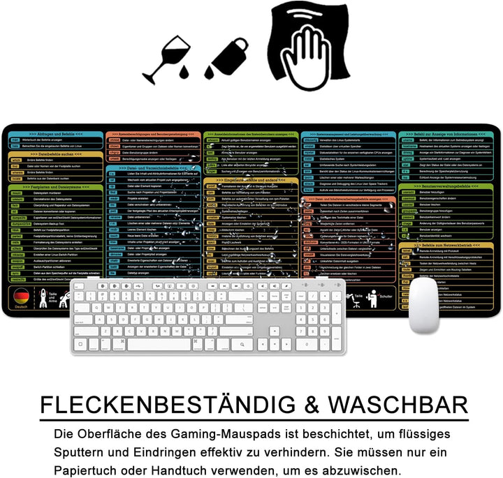 Linux Shortcuts Mauspad Deutsch Schreibtischunterlage 80x30x0.3cm Gross Gaming Mousepad XL & Desk Pa