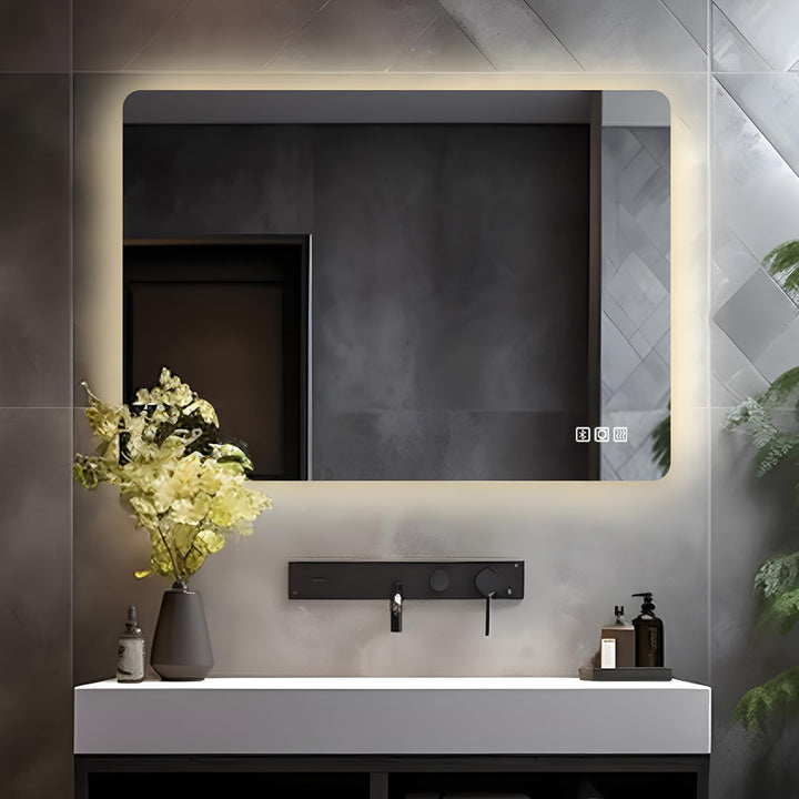 LISA Badspiegel mit Bluetooth und Steckdose 80x60 cm, LED Badezimmerspiegel mit Beleuchtung Dimmbar
