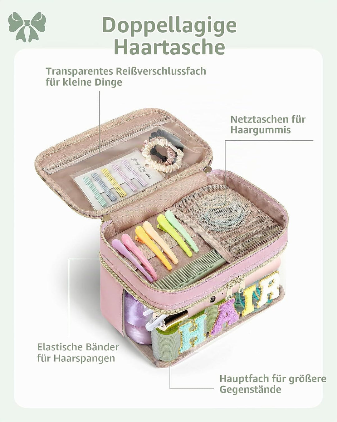 Fasrom Haargummi Aufbewahrung, Haarschmuck Organizer für Haaraccessoires mit Chenille Buchstabe, Tra