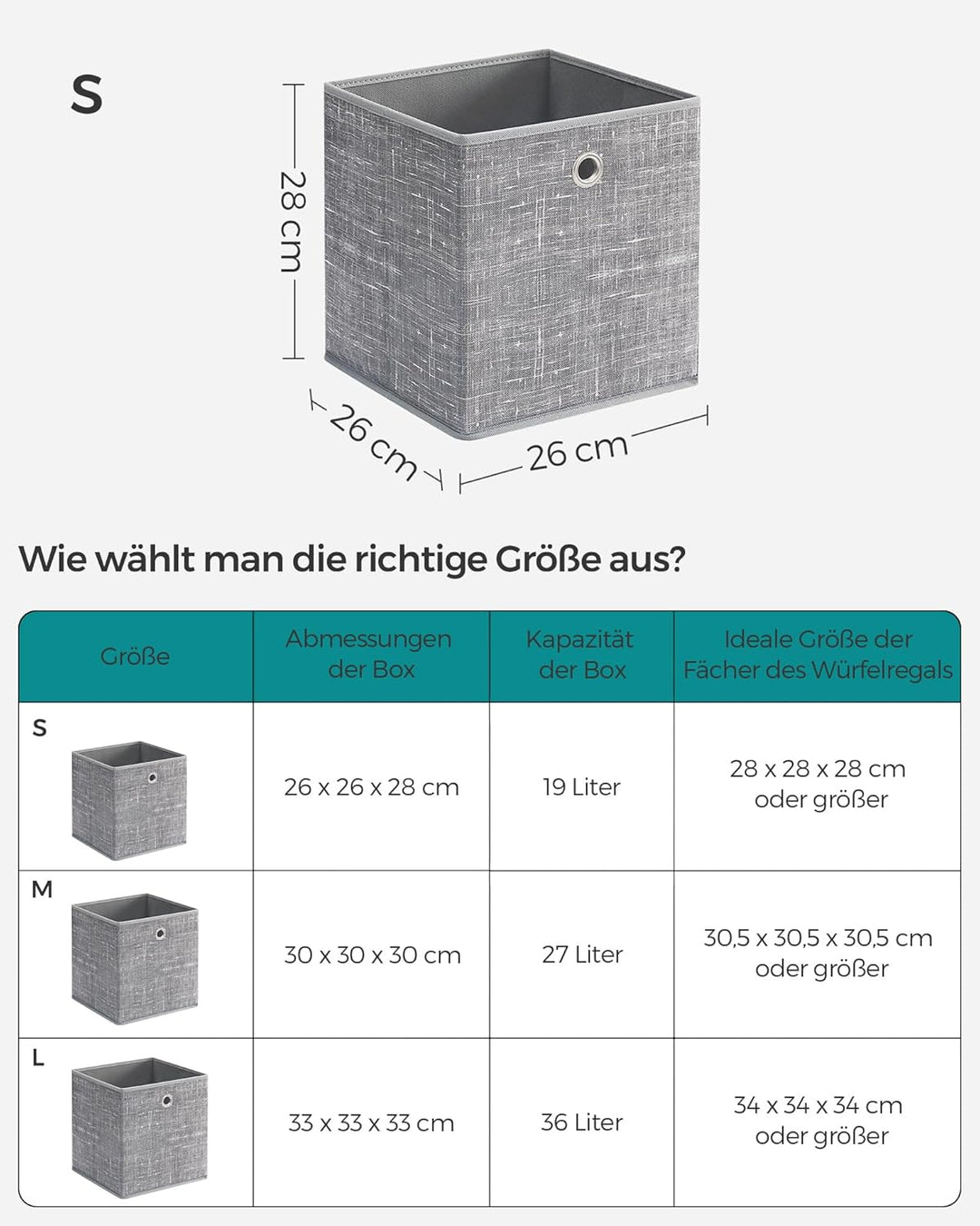 SONGMICS Aufbewahrungsbox, 6er Set, Ordnungsboxen aus Vliesstoff mit Griff, Boxen Aufbewahrung, 26 x