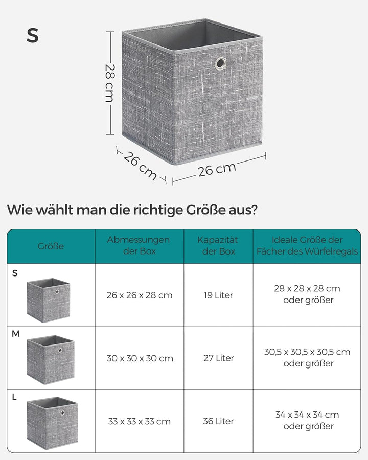 SONGMICS Aufbewahrungsbox, 6er Set, Ordnungsboxen aus Vliesstoff mit Griff, Boxen Aufbewahrung, 26 x