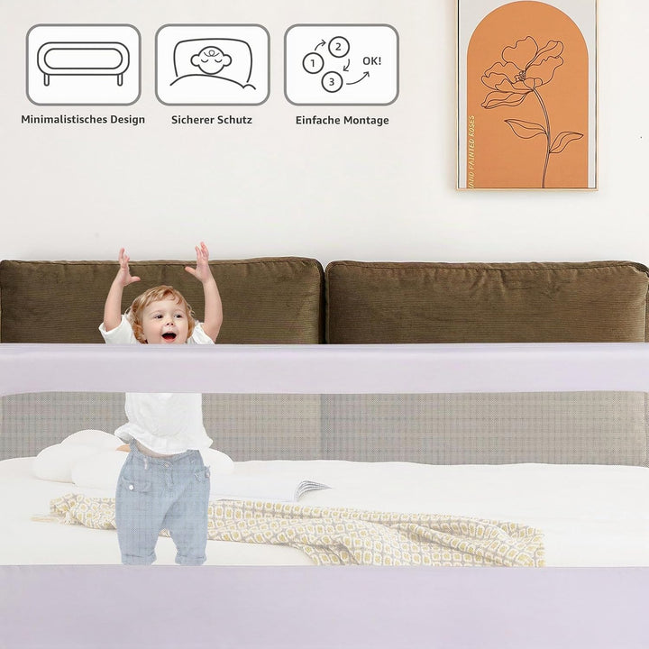OHMG Bettgeländer,Sicherheitsgitter für Kinder,Sicherheitsgitter für Bett,höhenverstellbar,tragbar,B