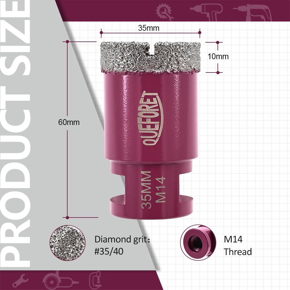 Diamant Fliesenbohrer 35mm x M14 - Bohrkrone für Fliesen Keramik Porzellan Marmor Granit, für Winkel