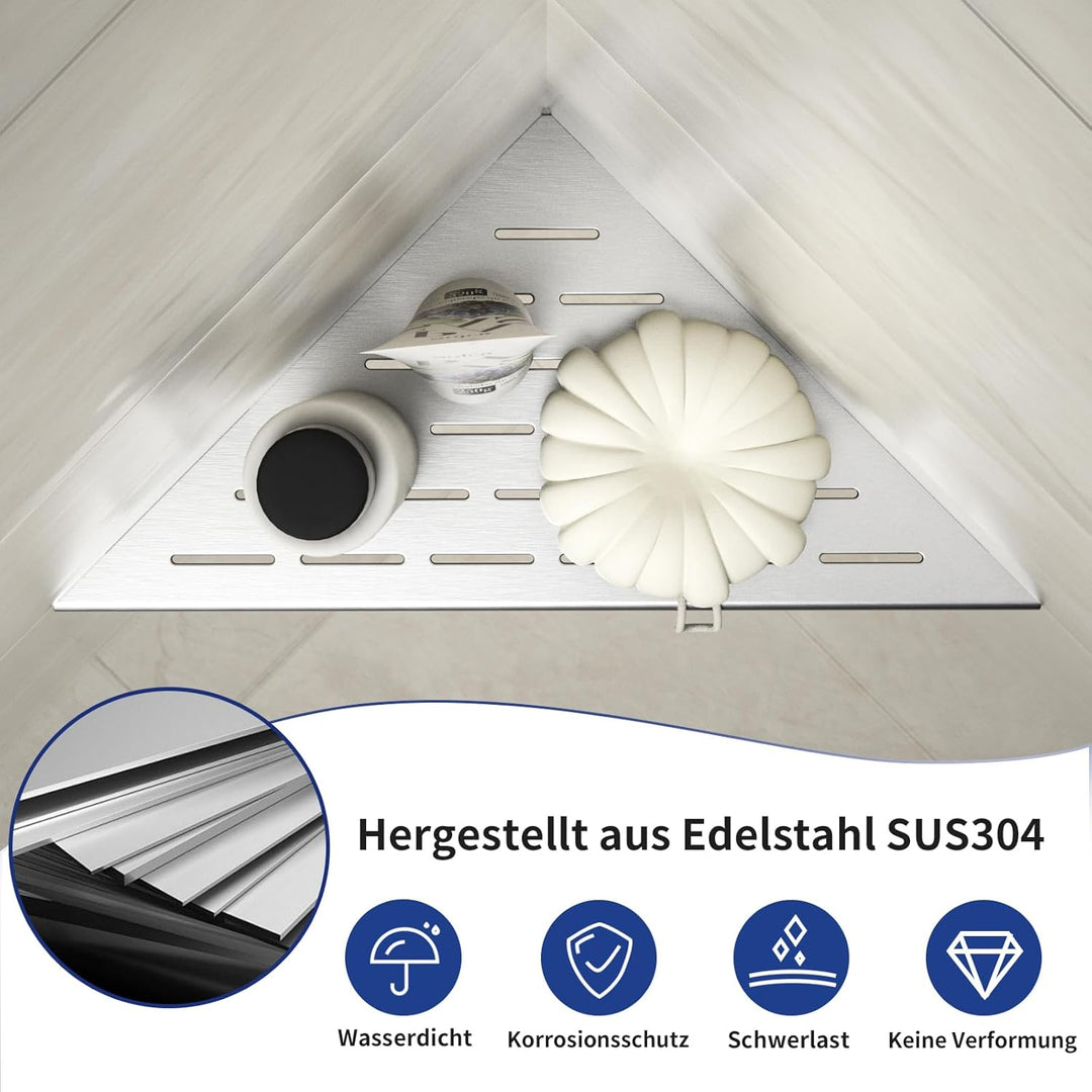 Eck Duschregal, Edelstahl 304 Badezimmerregal aus Stahl für geflieste Wände, Einbauregal für die Bad