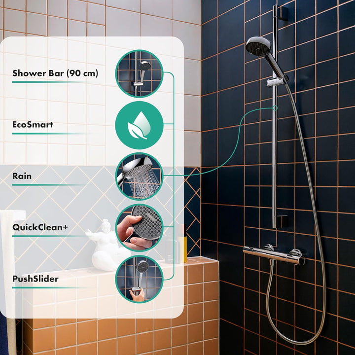 hansgrohe Activera S - Duschset mit Duschkopf wassersparend (EcoSmart, 1 Strahlart), Duschschlauch (