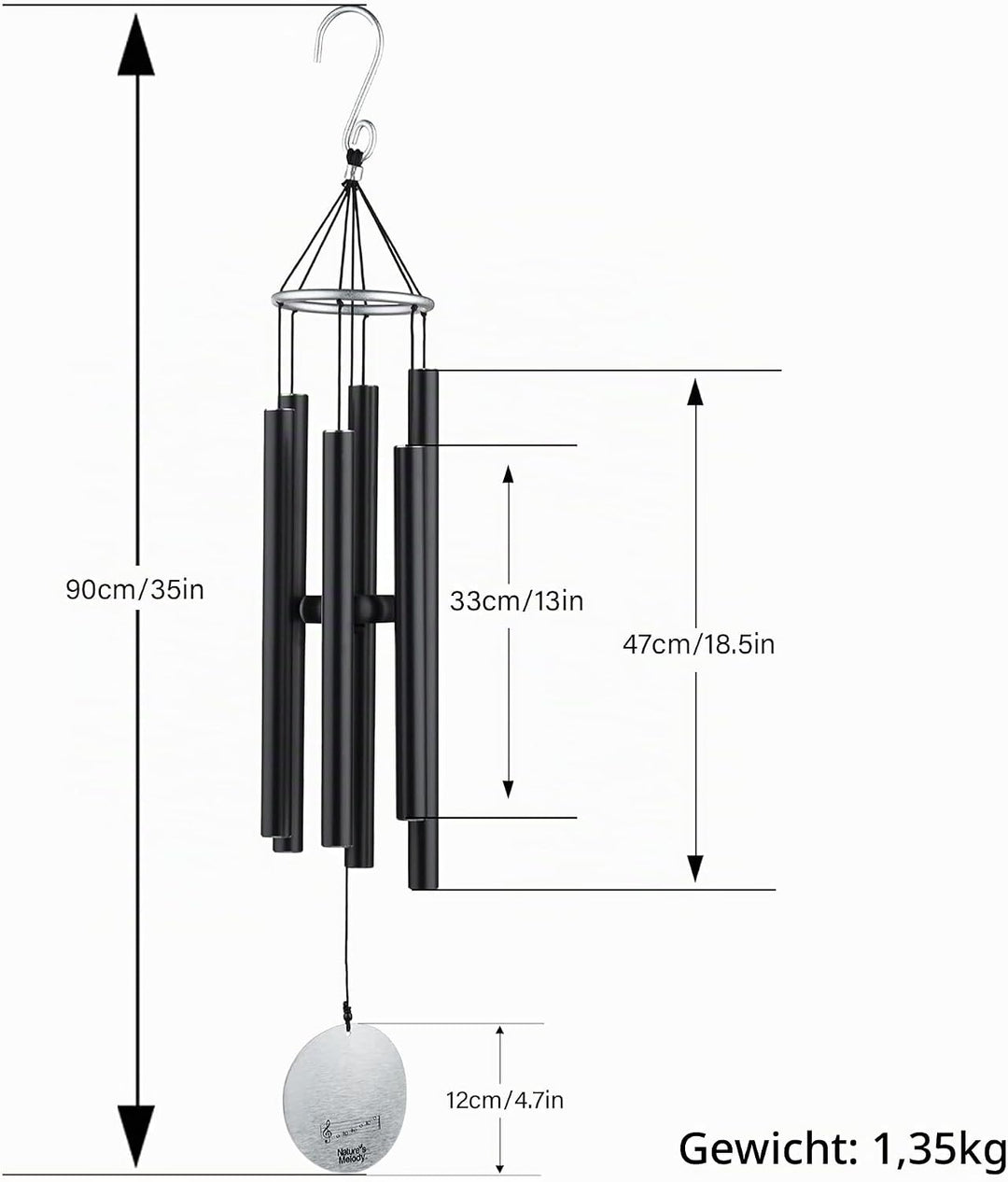 OSVINO Klangspiele Windspiele Aluminium mit Klang Gesamtlänge 90cm gross für drinnen draussen Balkon