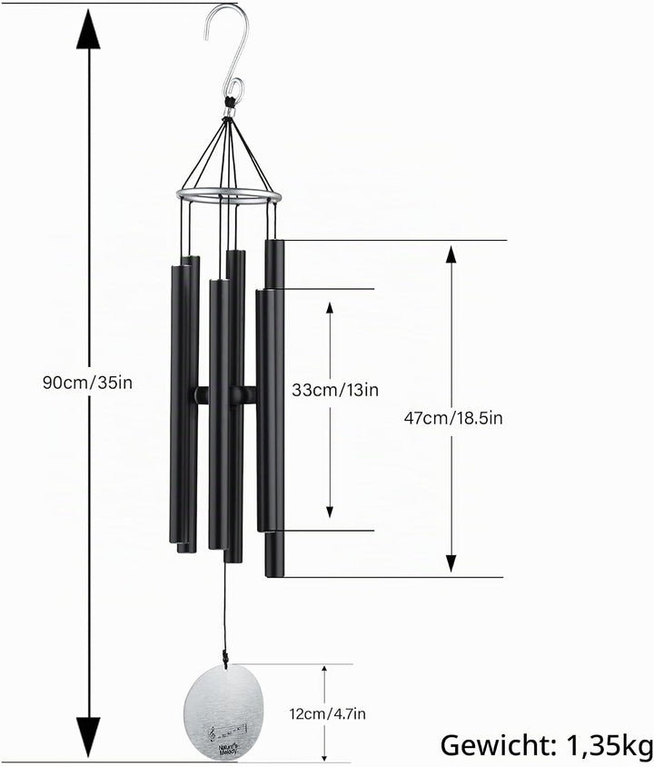 OSVINO Klangspiele Windspiele Aluminium mit Klang Gesamtlänge 90cm gross für drinnen draussen Balkon